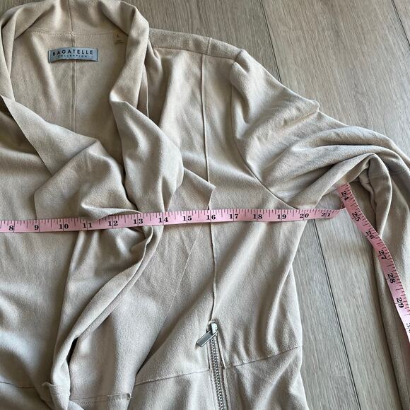 Bagatelle Women's Faux Suede Drape Front Jacket - Sand Size L - Picture 7 of 8